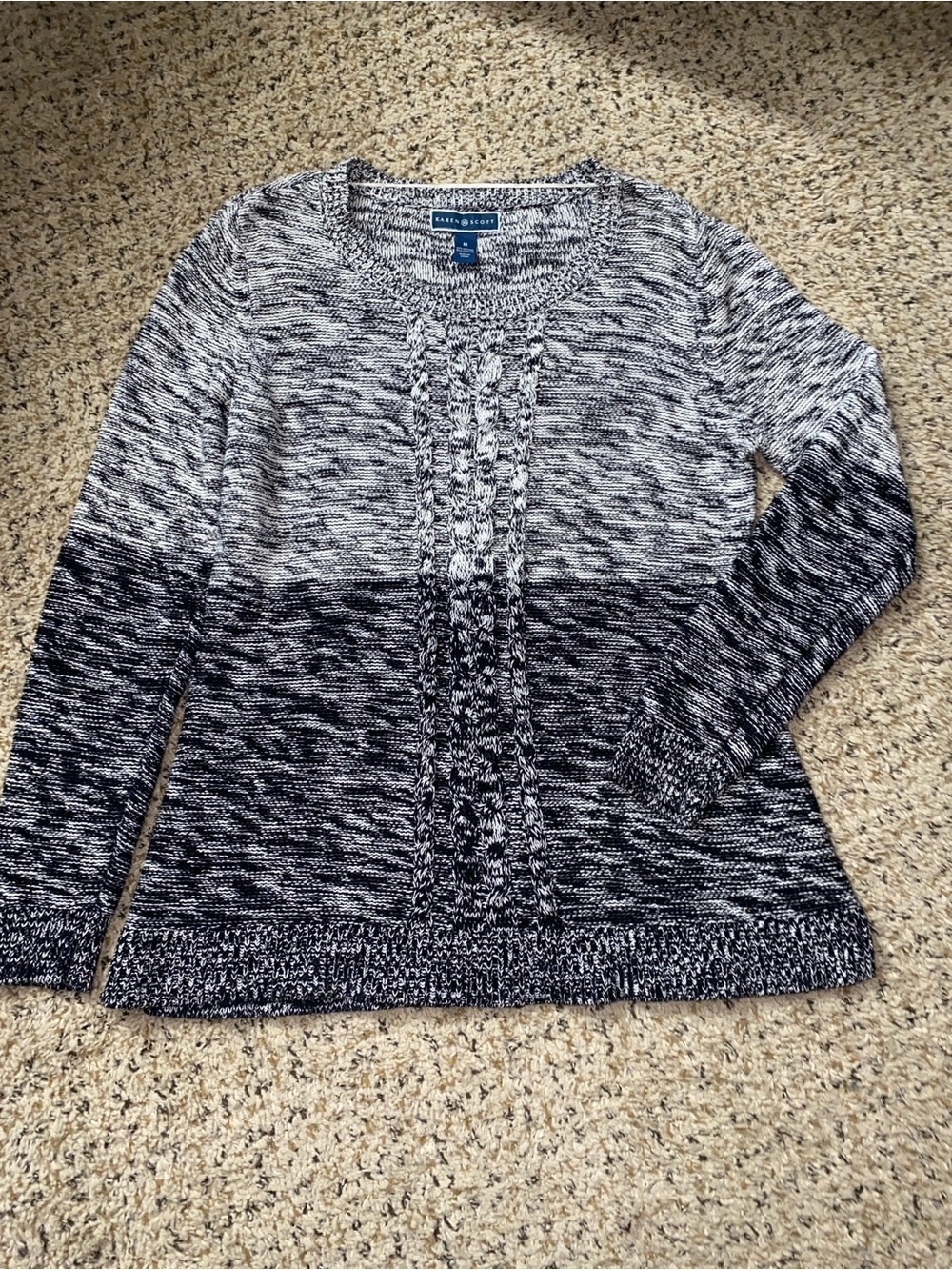 Karen Scott Women's Black & White Ombre Cable Knit Sweater